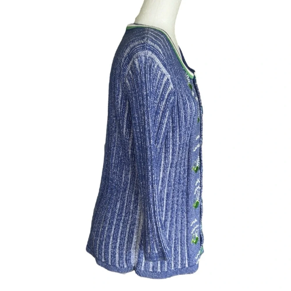 Storybook Knits Vintage Whale Of A Day Embroidered Blue Green Beaded Cardigan  S